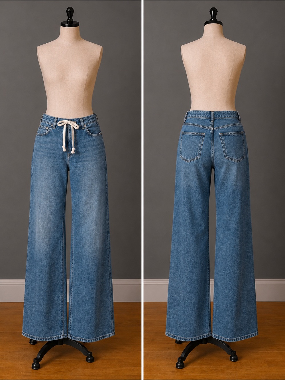 J. Crew Medium Blue Wide-Leg Jeans with Drawstring Waist